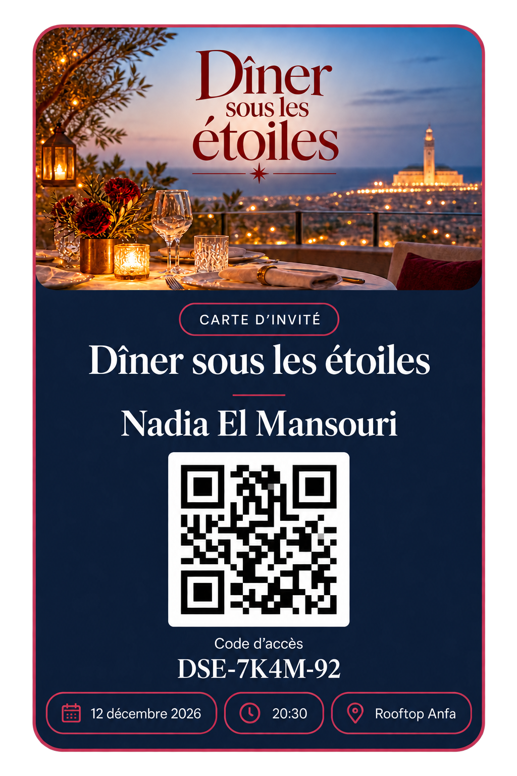 Carte d’invité avec QR code